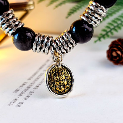 3 Feb - Silver Obsidian Yellow Fortune God Bracelet