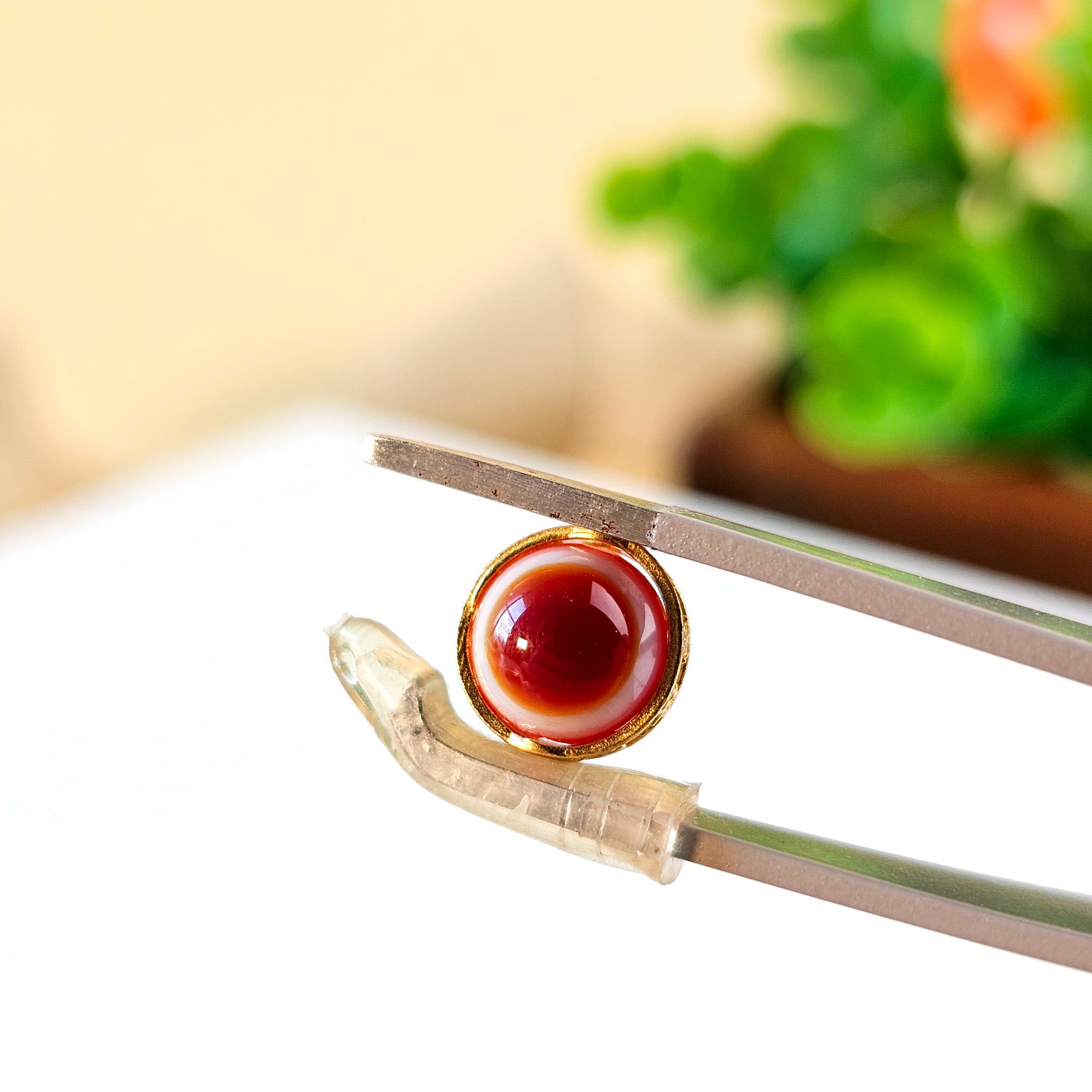 4 Feb - Red Agate Eye Sterling Silver Plated Gold Charm