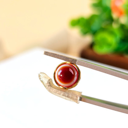 4 Feb - Red Agate Eye Sterling Silver Plated Gold Charm