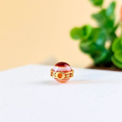 4 Feb - Red Agate Eye Sterling Silver Plated Gold Charm