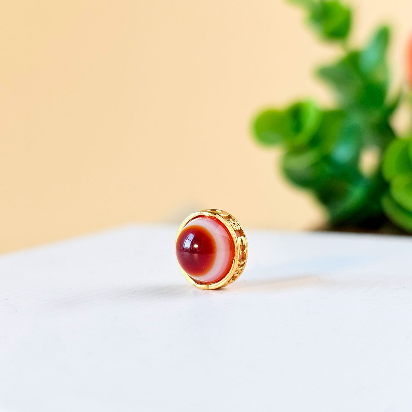 4 Feb - Red Agate Eye Sterling Silver Plated Gold Charm