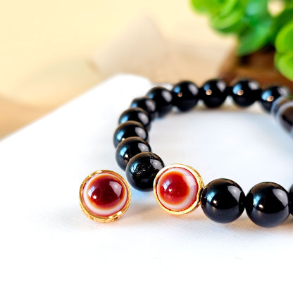 4 Feb - Red Agate Eye Sterling Silver Plated Gold Charm