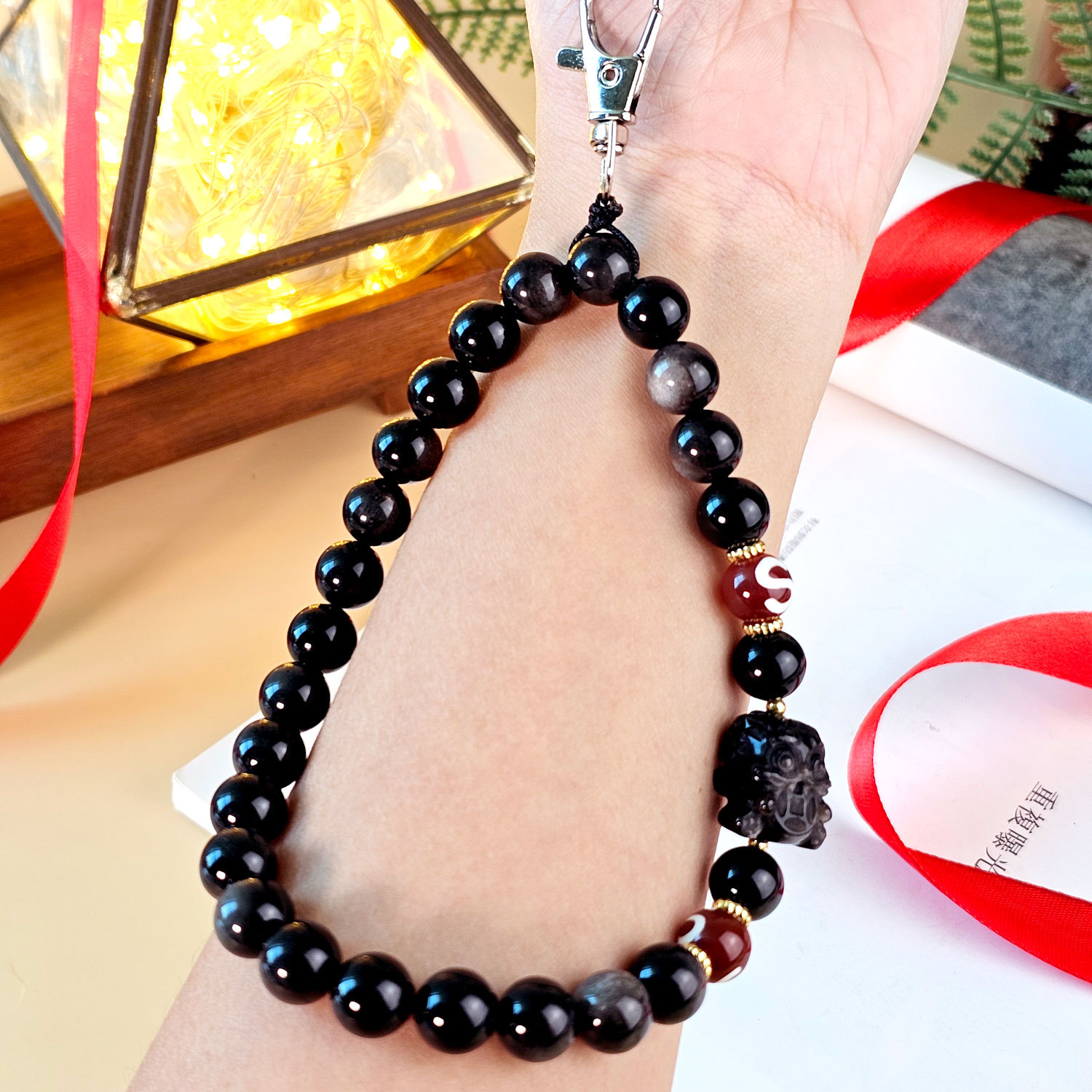 26 Feb - Silver Obsidian Phone Hanger