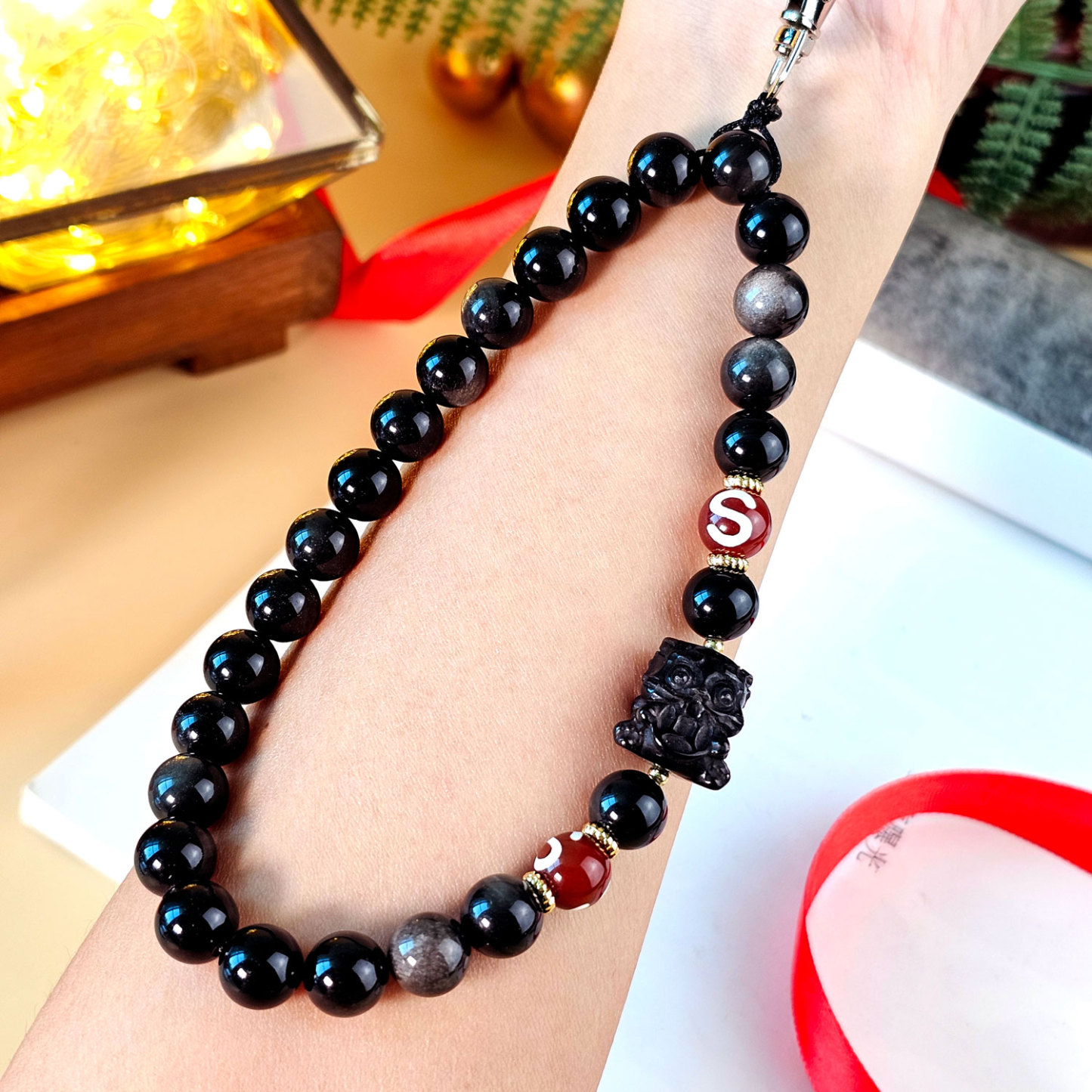 26 Feb - Silver Obsidian Phone Hanger