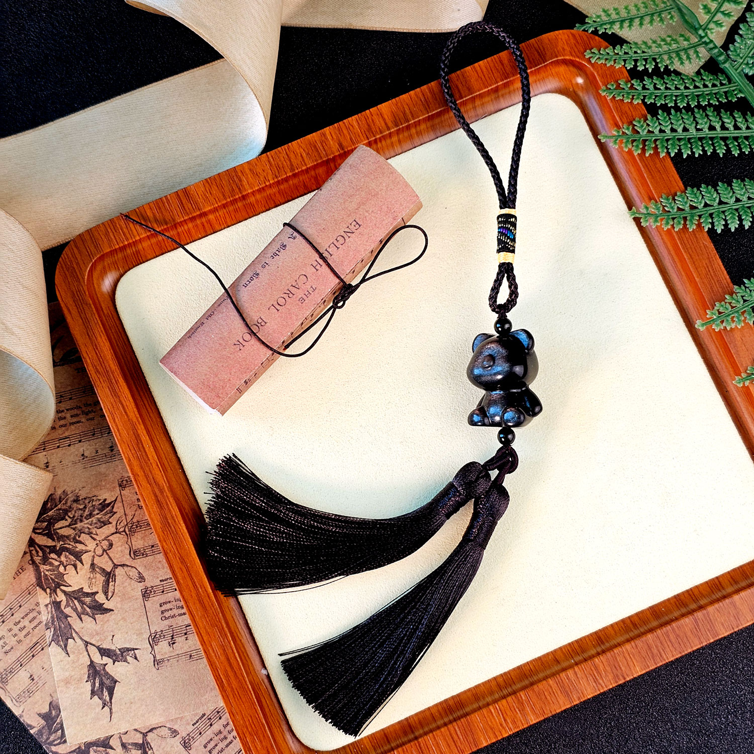 Silver Obsidian Bear Brick Charm