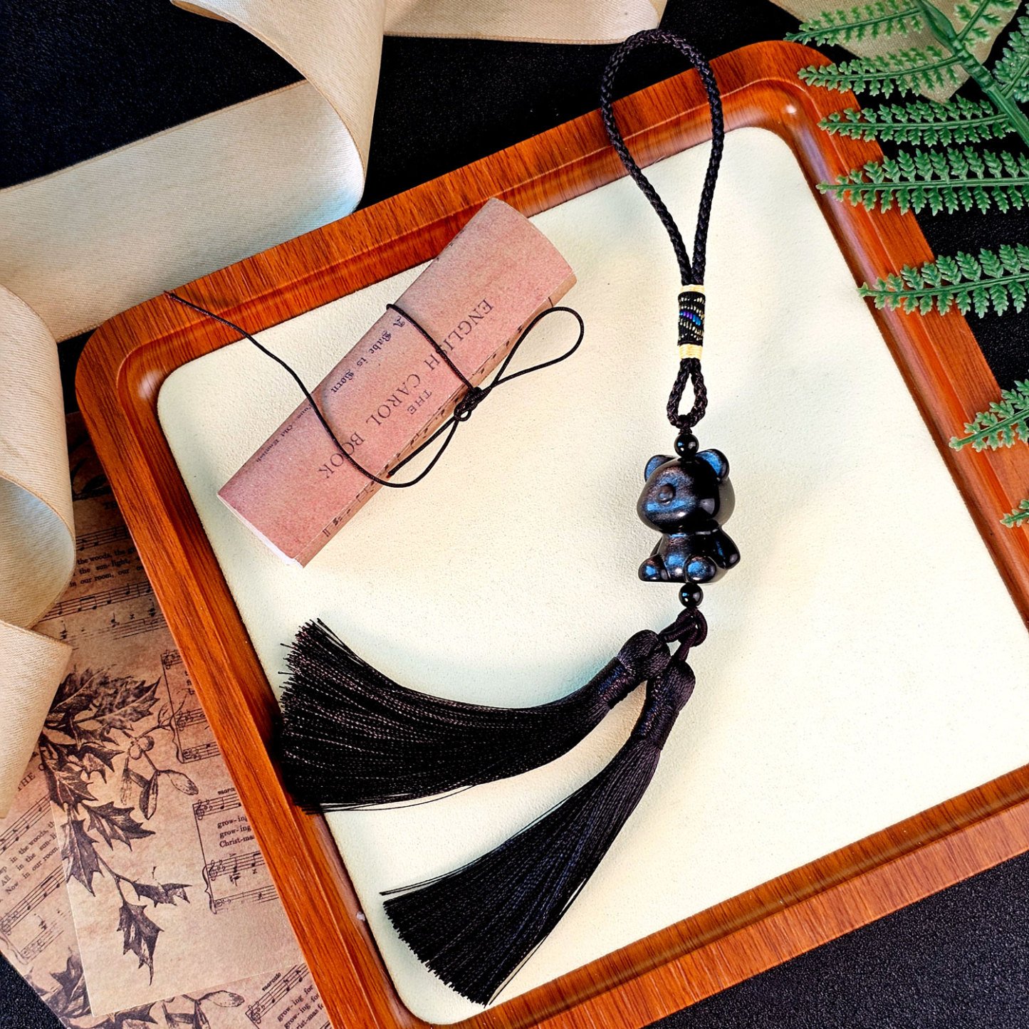 Silver Obsidian Bear Brick Charm