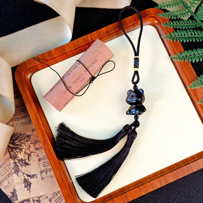 Silver Obsidian Bear Brick Charm