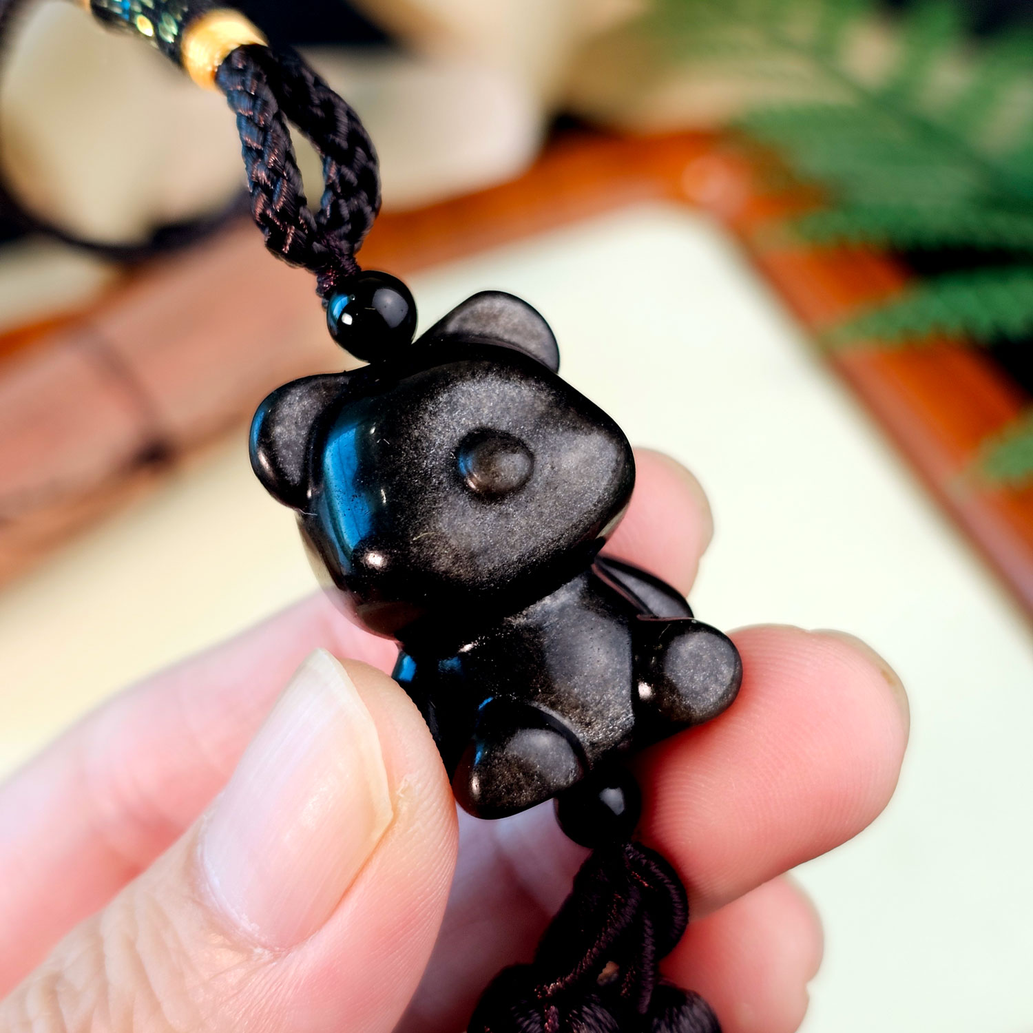 Silver Obsidian Bear Brick Charm