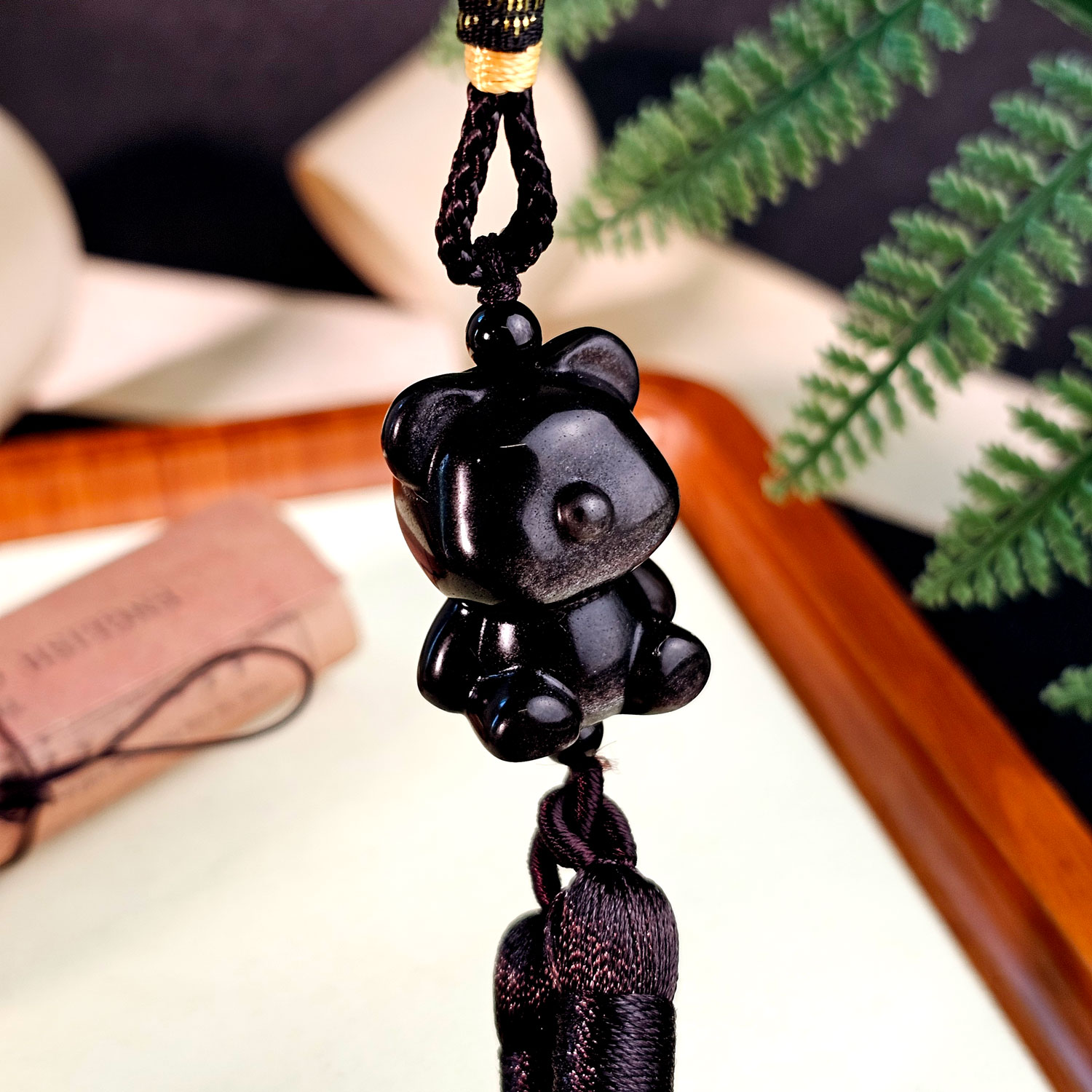 Silver Obsidian Bear Brick Charm