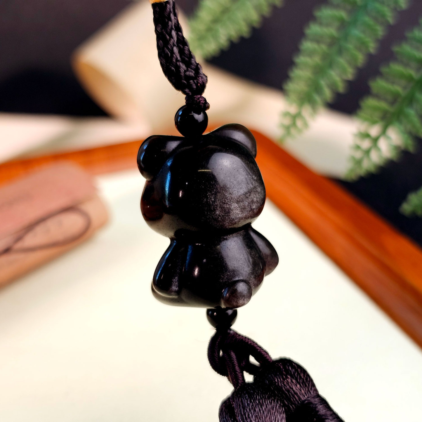 Silver Obsidian Bear Brick Charm