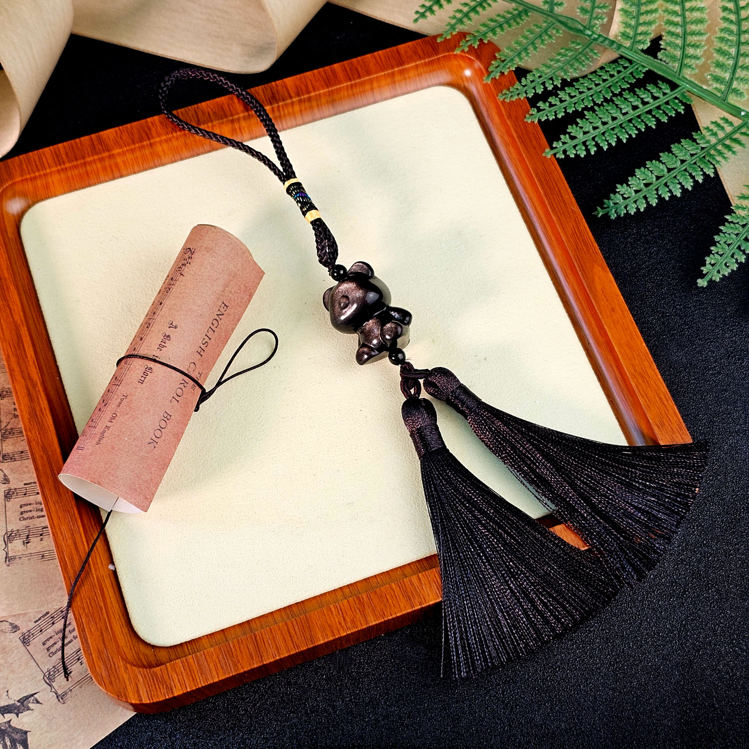 Silver Obsidian Bear Brick Charm