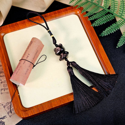 Silver Obsidian Bear Brick Charm