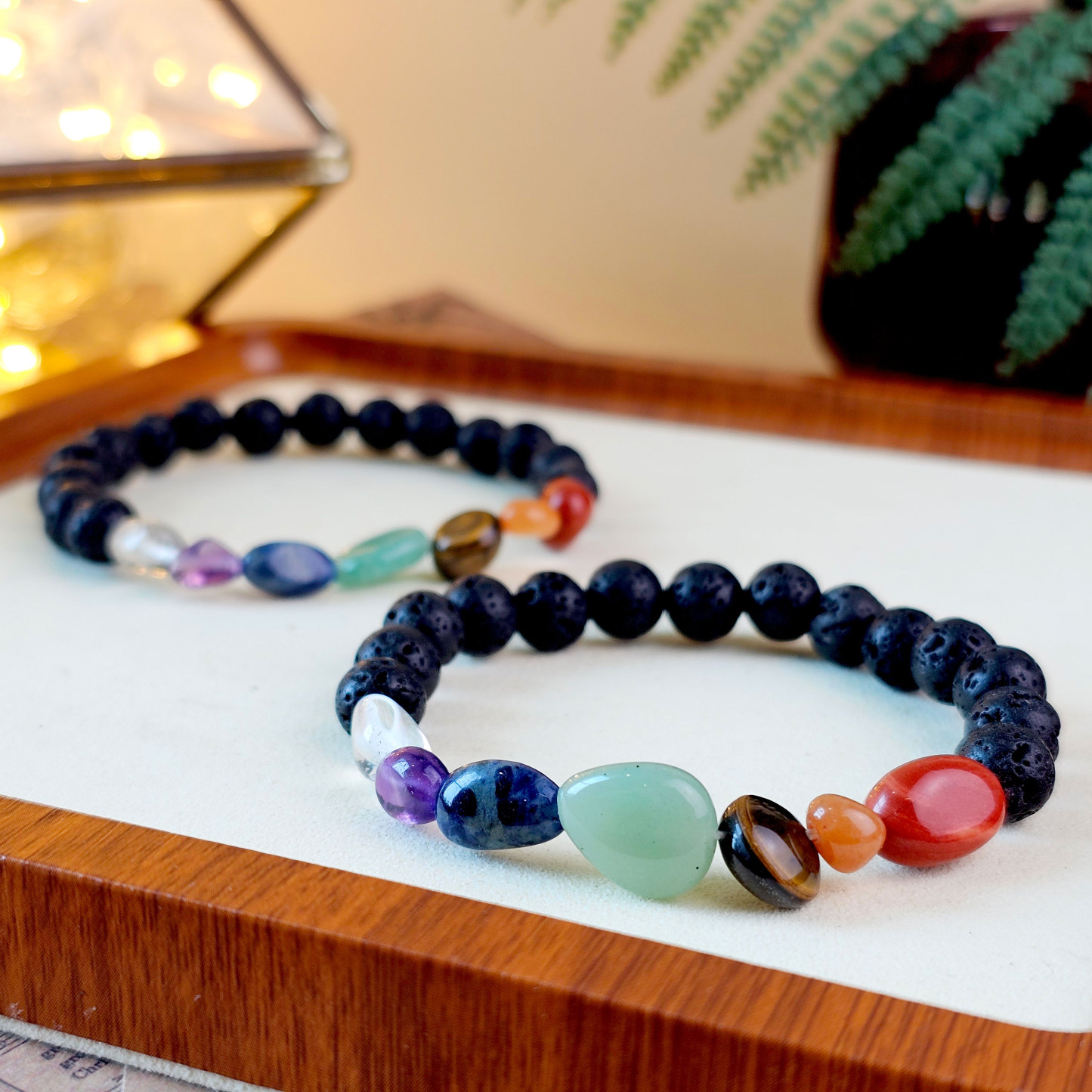 27 Feb - 8MM Volcanic with Seven Chakra Crystal Bracelet