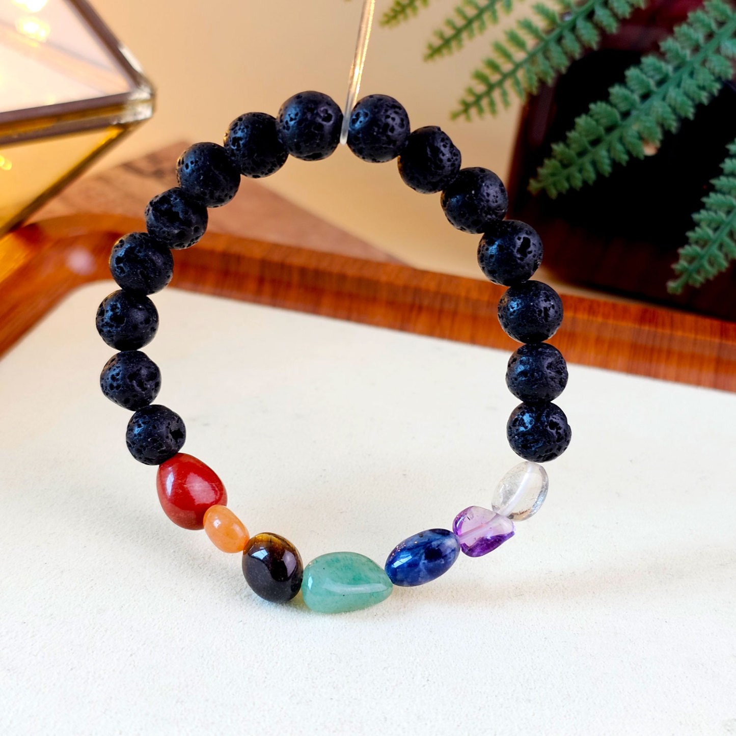 27 Feb - 8MM Volcanic with Seven Chakra Crystal Bracelet
