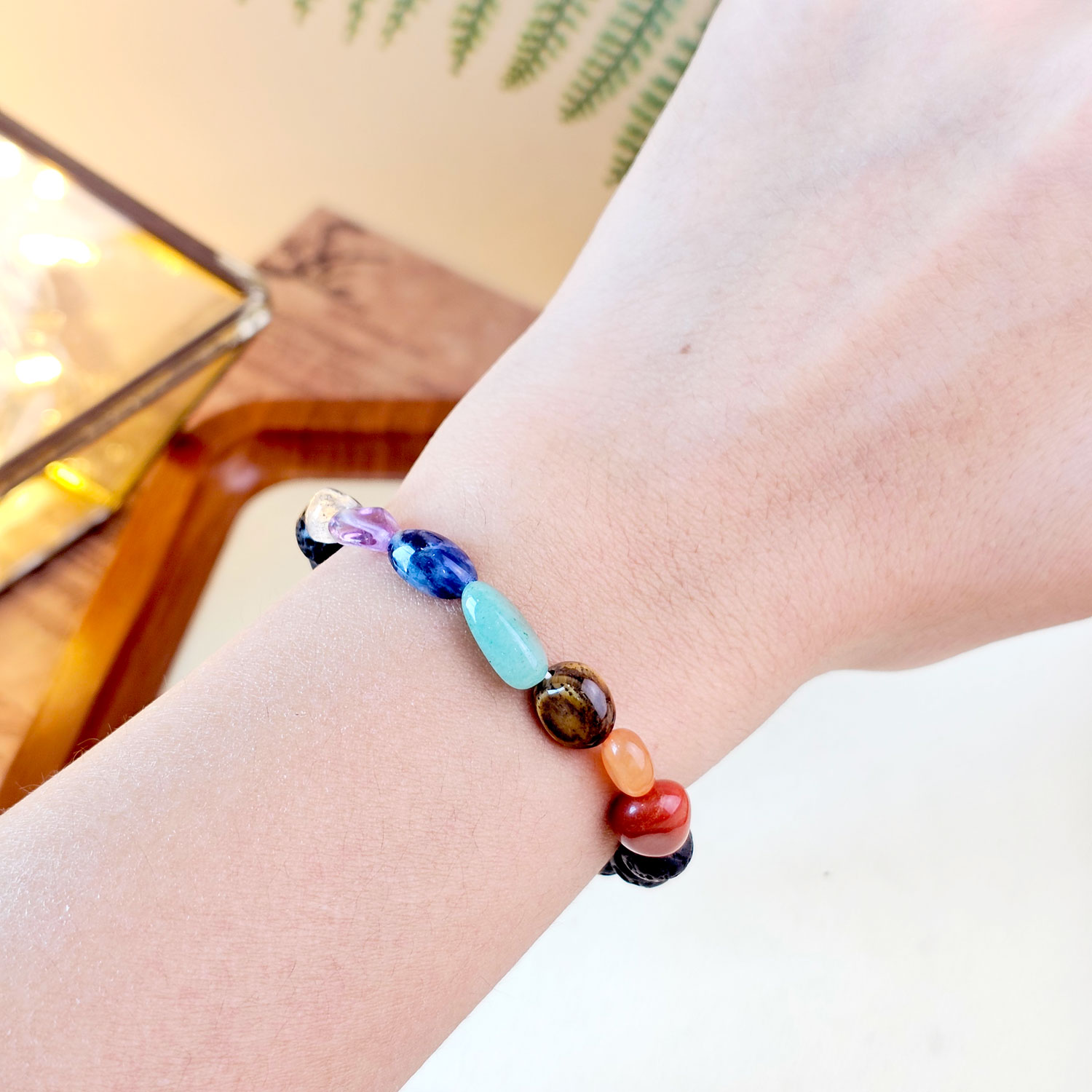 27 Feb - 8MM Volcanic with Seven Chakra Crystal Bracelet