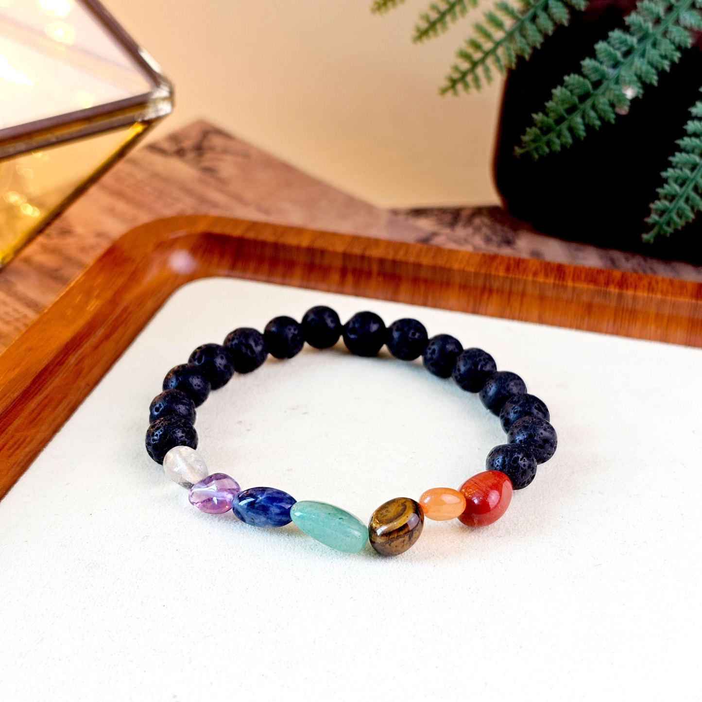 27 Feb - 8MM Volcanic with Seven Chakra Crystal Bracelet