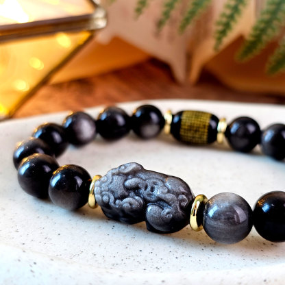 27 Feb - Silver Obsidian PiXiu with Mantra Bracelet