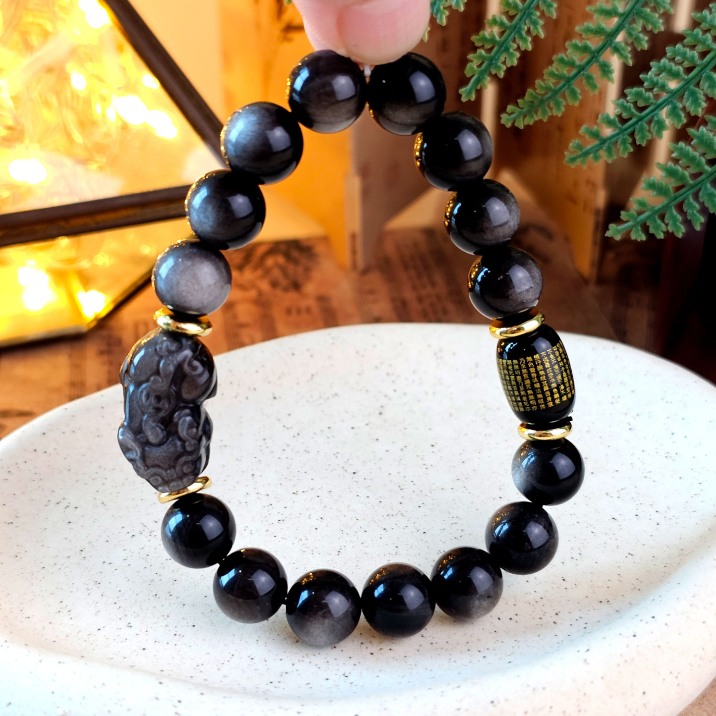 27 Feb - Silver Obsidian PiXiu with Mantra Bracelet