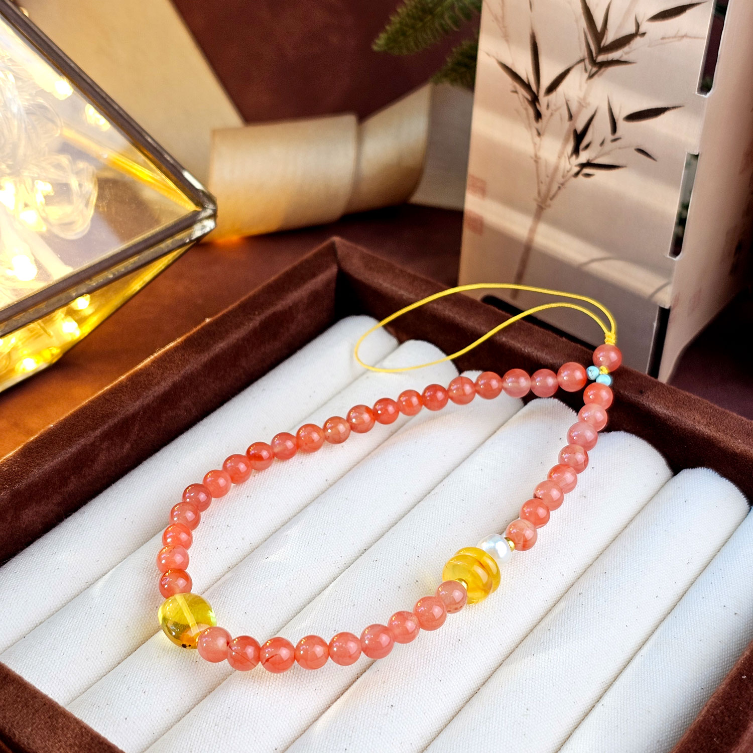 4 Mar - Nan Hong Agate with Amber Phone Hanger