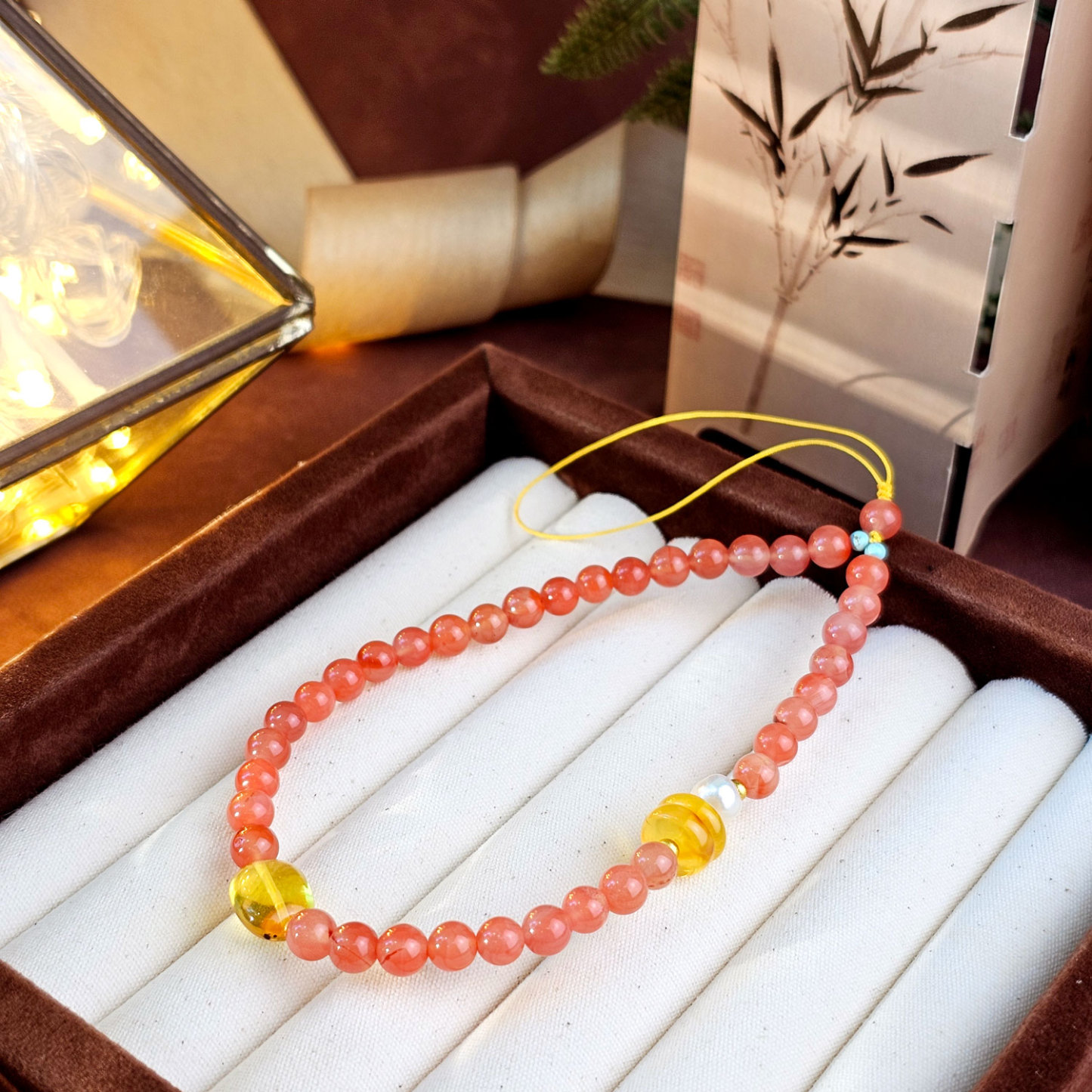 4 Mar - Nan Hong Agate with Amber Phone Hanger