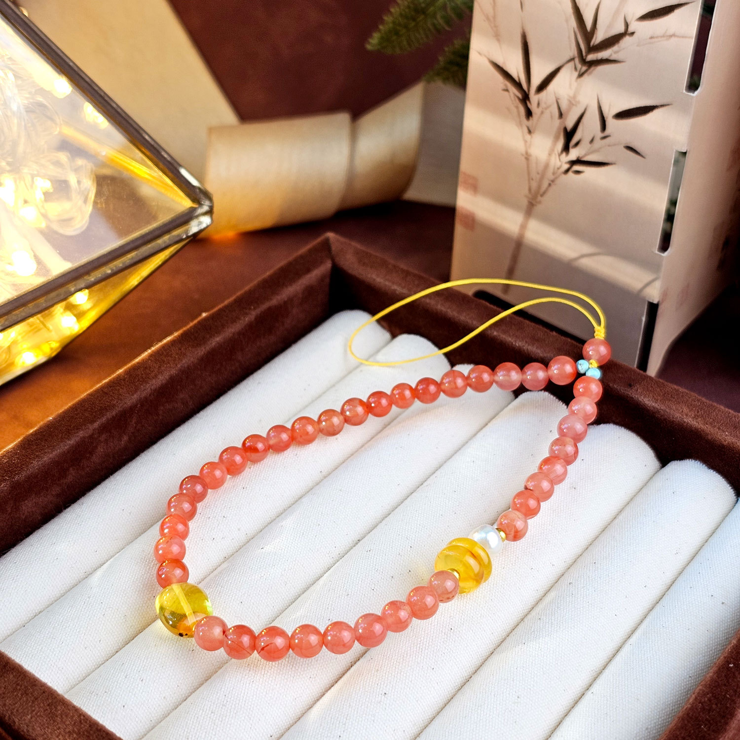 4 Mar - Nan Hong Agate with Amber Phone Hanger