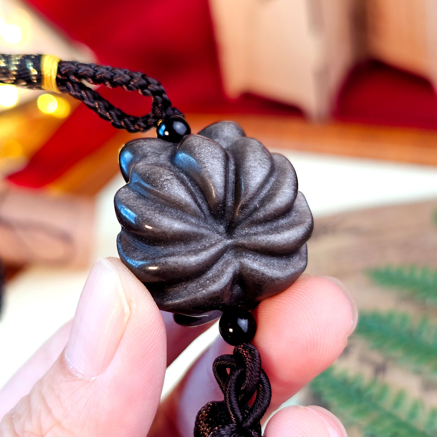 24 Mar - SIlver Obsidian Nine Tail Charm