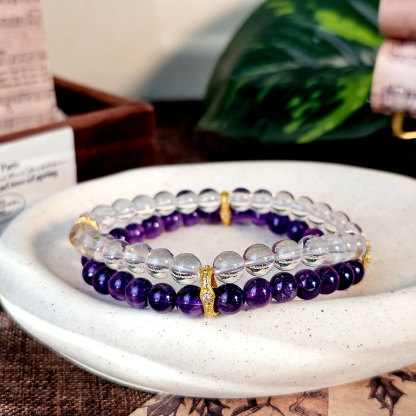 27 Mar - Clear Quartz with Amethyst Two Layer Bracelet