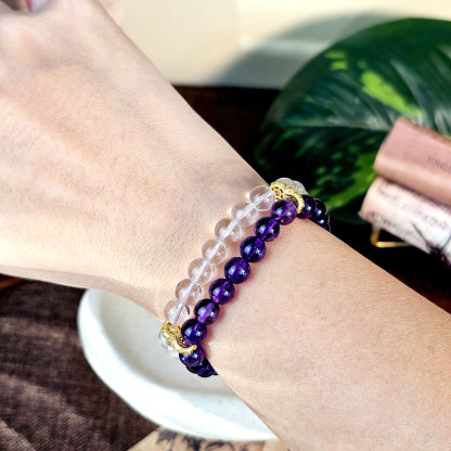 27 Mar - Clear Quartz with Amethyst Two Layer Bracelet