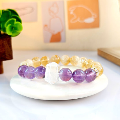 30 Apr - Citrine x Amethyst x Clear Quartz Double Point Bracelet