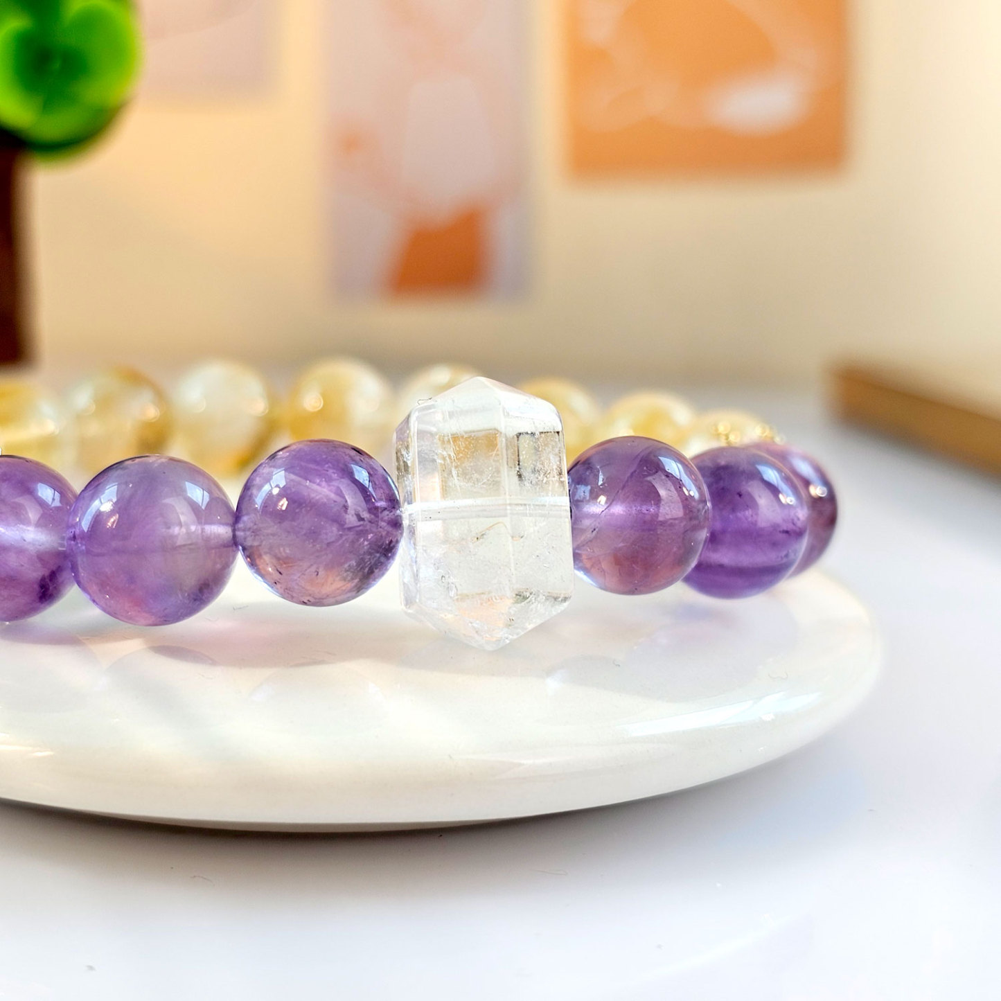 30 Apr - Citrine x Amethyst x Clear Quartz Double Point Bracelet