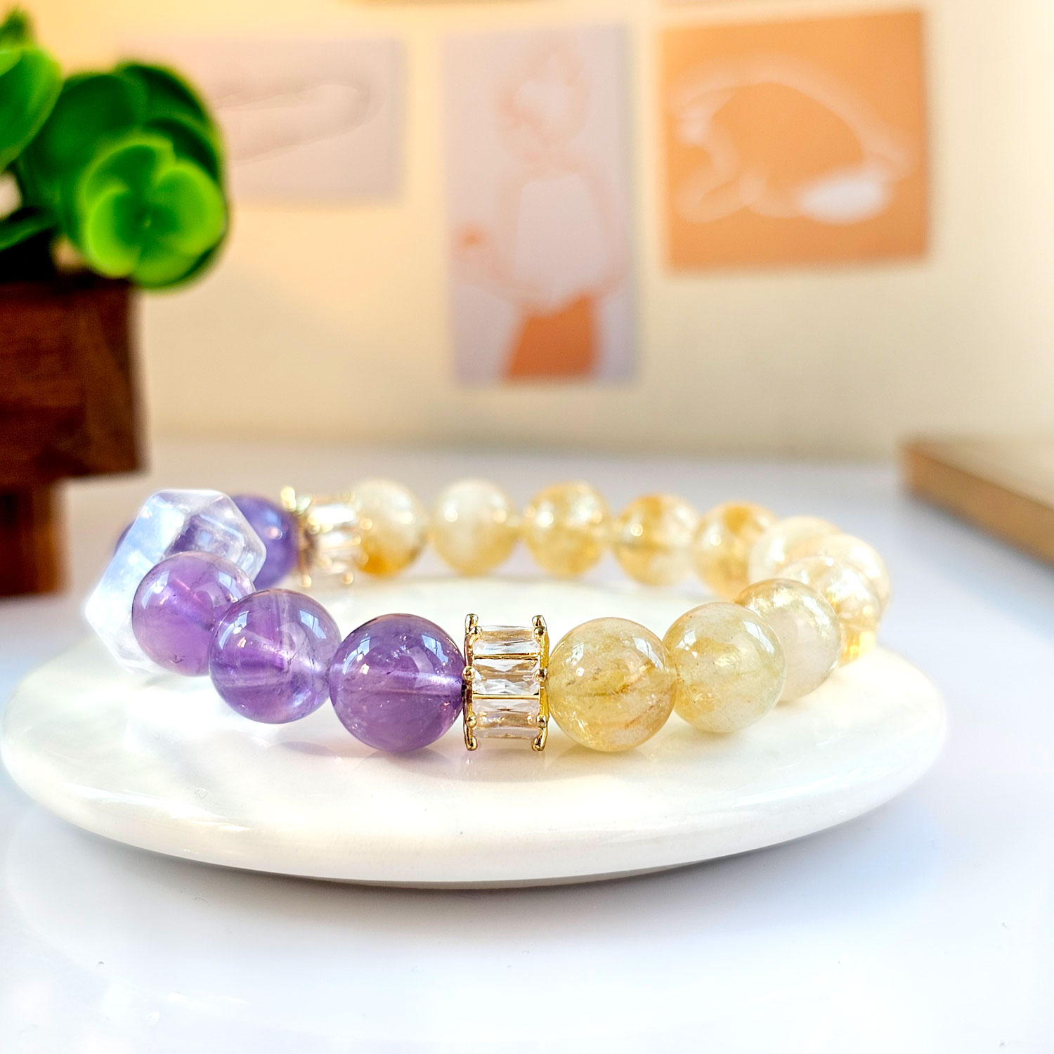 30 Apr - Citrine x Amethyst x Clear Quartz Double Point Bracelet