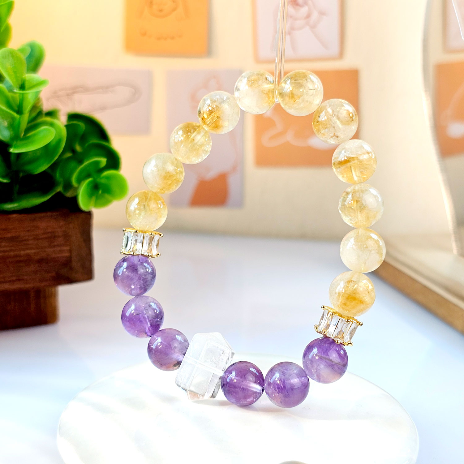 30 Apr - Citrine x Amethyst x Clear Quartz Double Point Bracelet