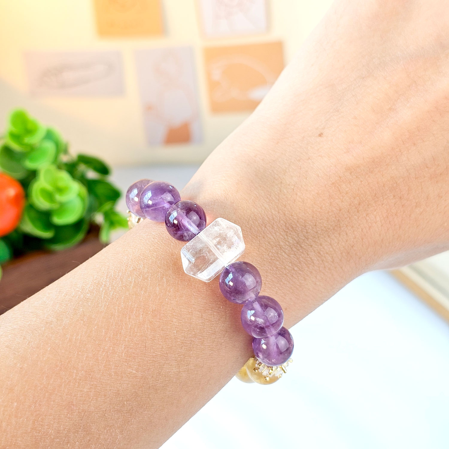 30 Apr - Citrine x Amethyst x Clear Quartz Double Point Bracelet