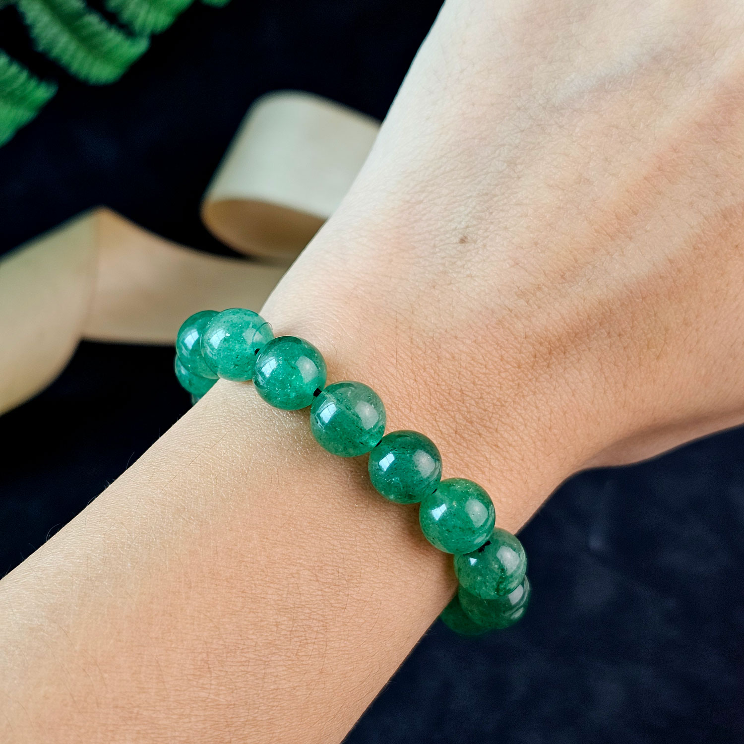 15 Jun - 10mm Green Strawberry Stone Bracelet