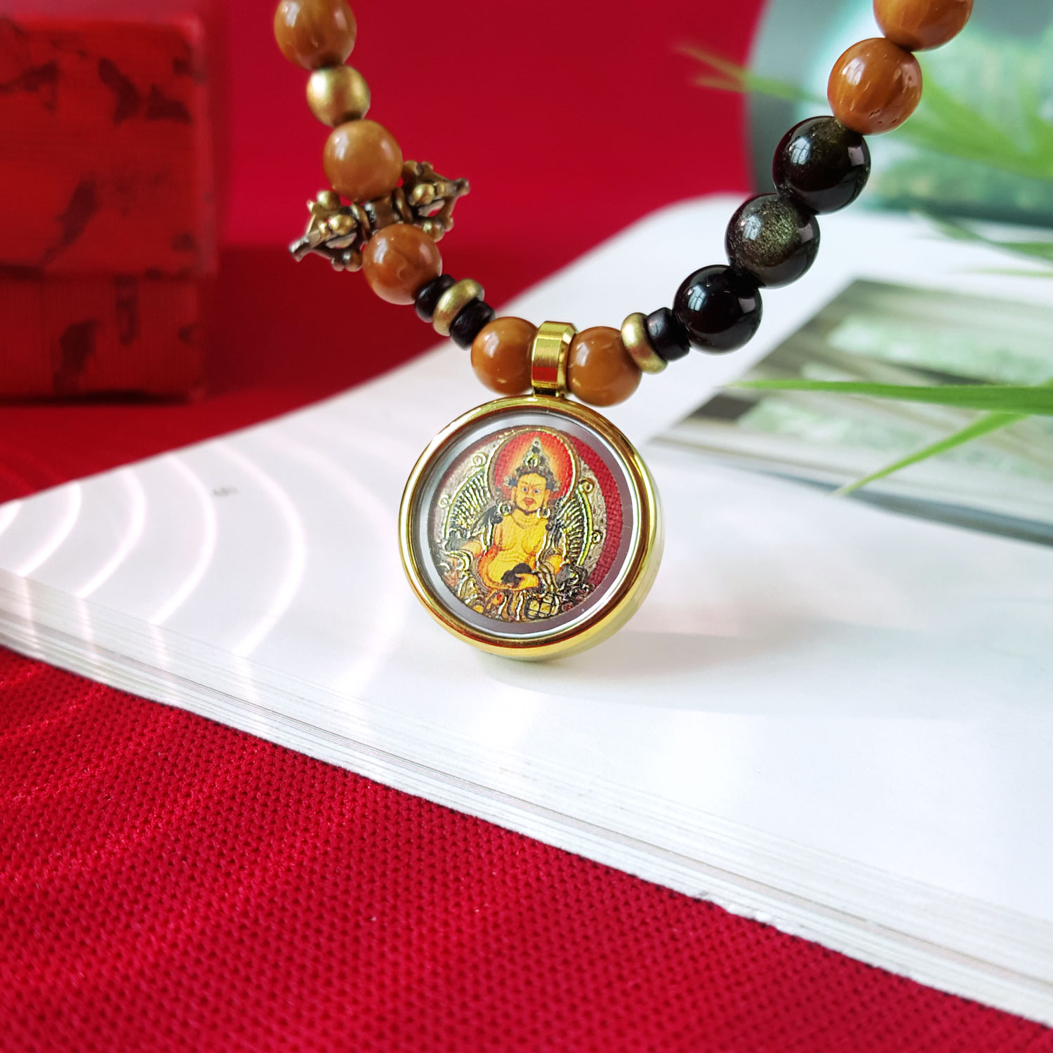 30 July - Silver Obsidian and Sandalwood with Jambhala Long Bracelet