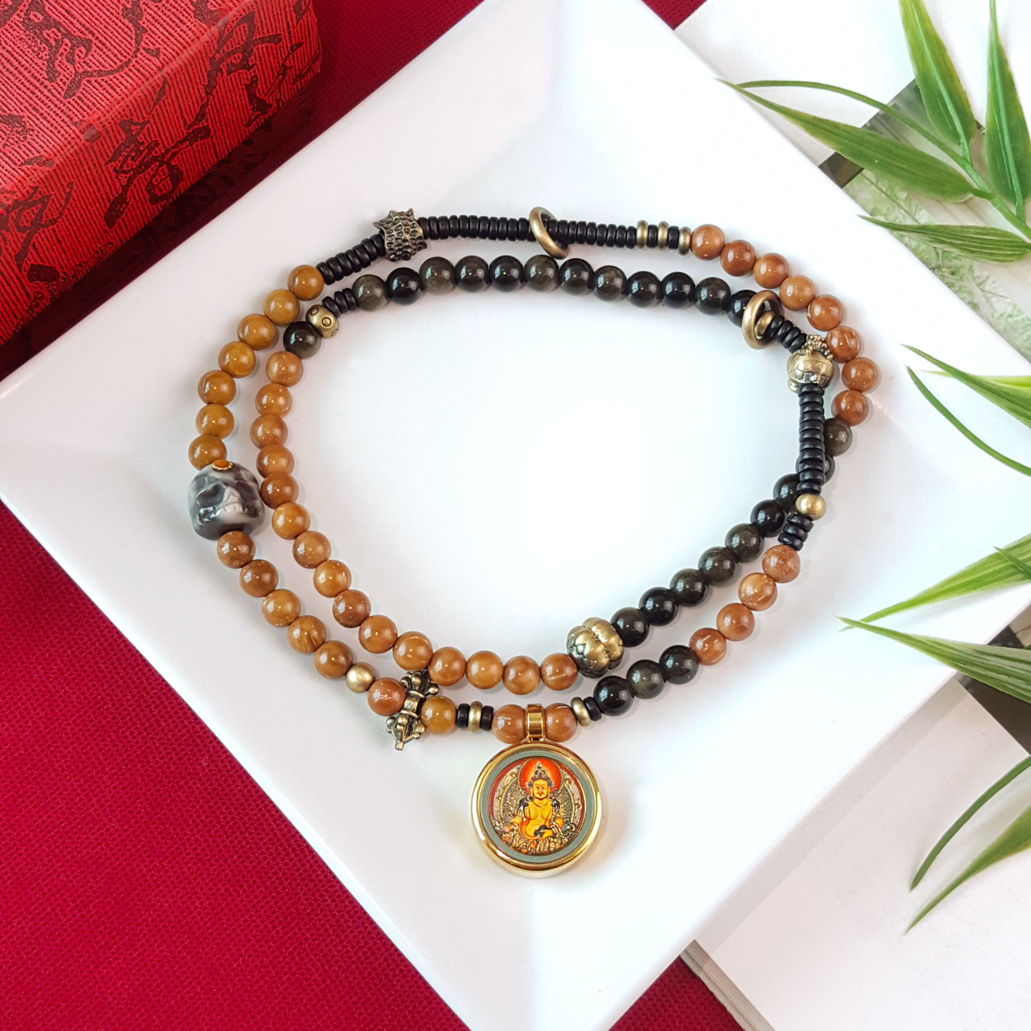 30 July - Silver Obsidian and Sandalwood with Jambhala Long Bracelet