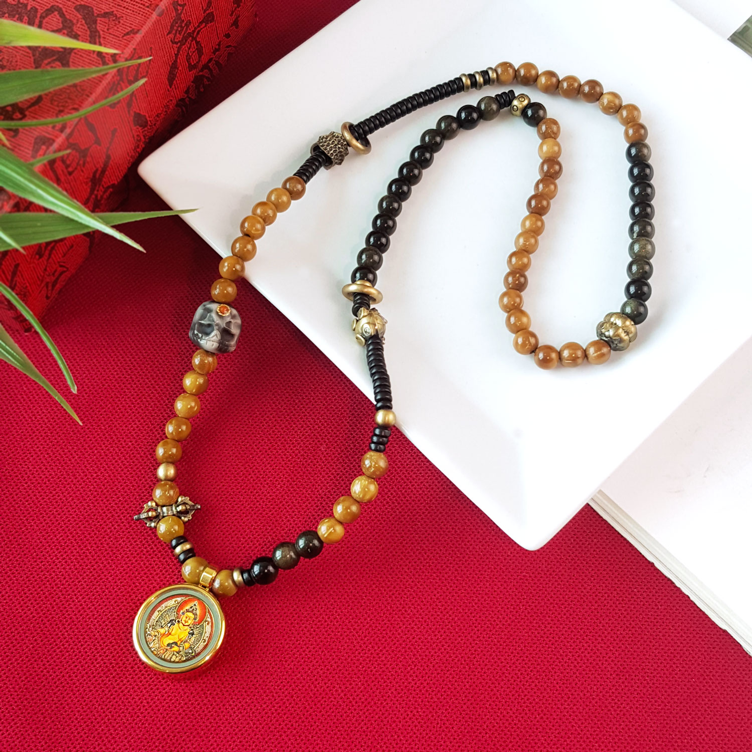 30 July - Silver Obsidian and Sandalwood with Jambhala Long Bracelet
