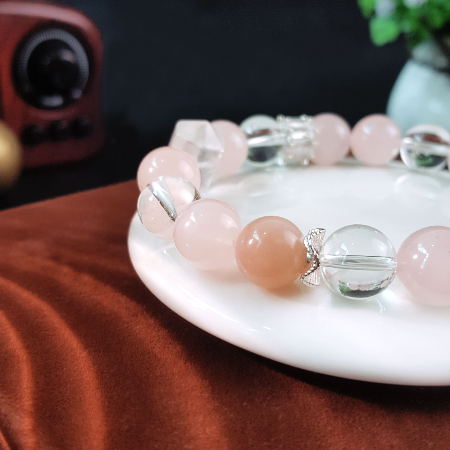 10 Aug - Rose Quartz With Clear Quartz Design Bracelet