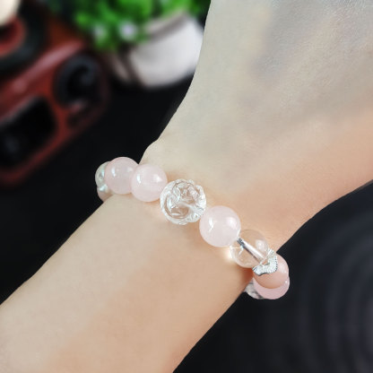 10 Aug - Rose Quartz With Clear Quartz Design Bracelet