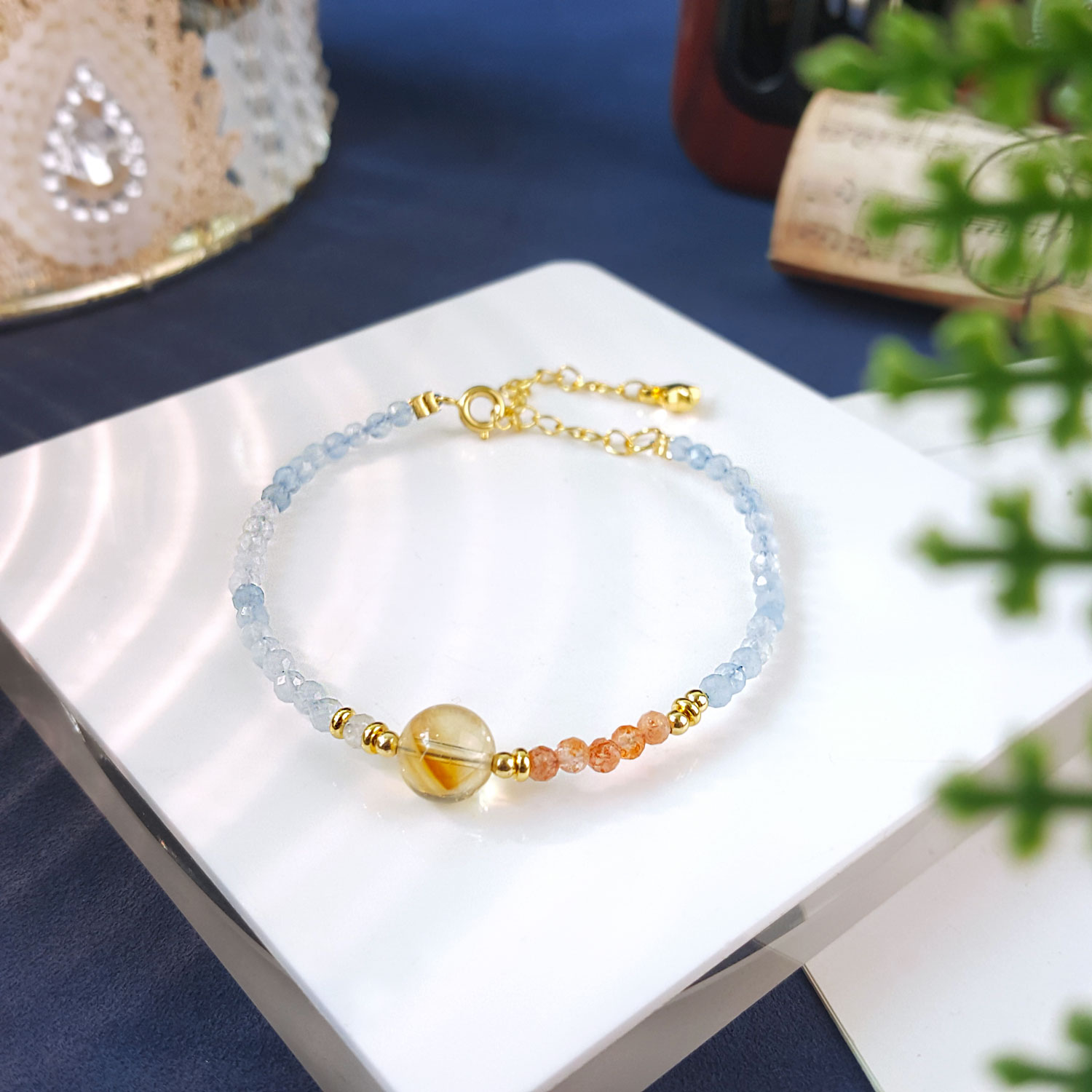 18 Aug - Aquamarine And Citrine Design With Hook Bracelet