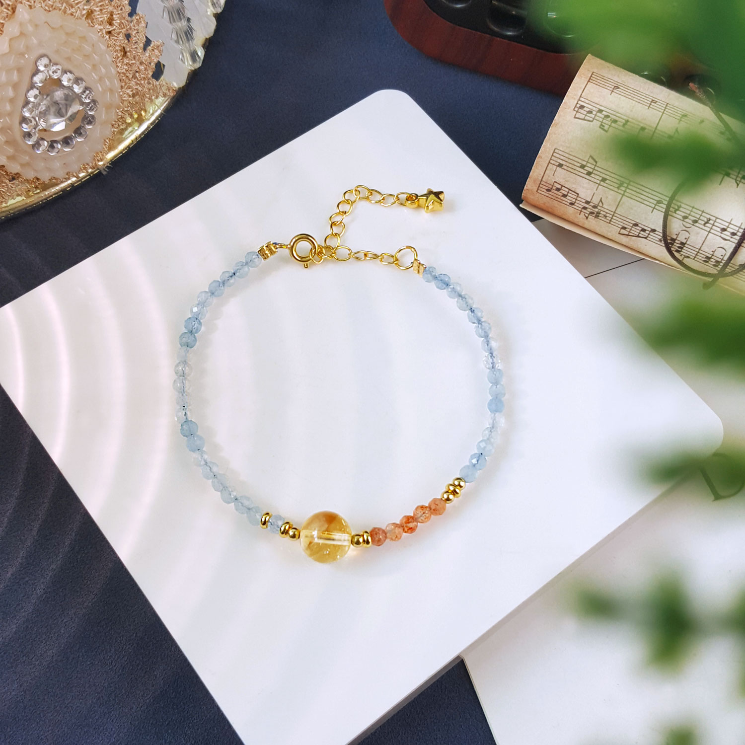 18 Aug - Aquamarine And Citrine Design With Hook Bracelet