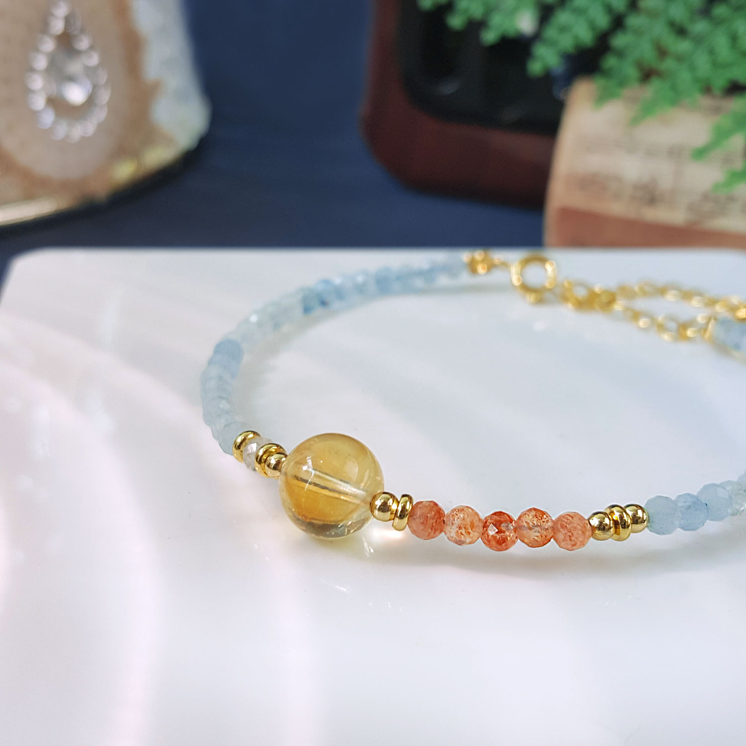 18 Aug - Aquamarine And Citrine Design With Hook Bracelet