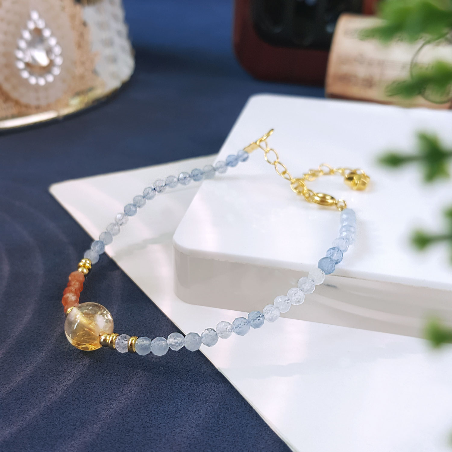 18 Aug - Aquamarine And Citrine Design With Hook Bracelet