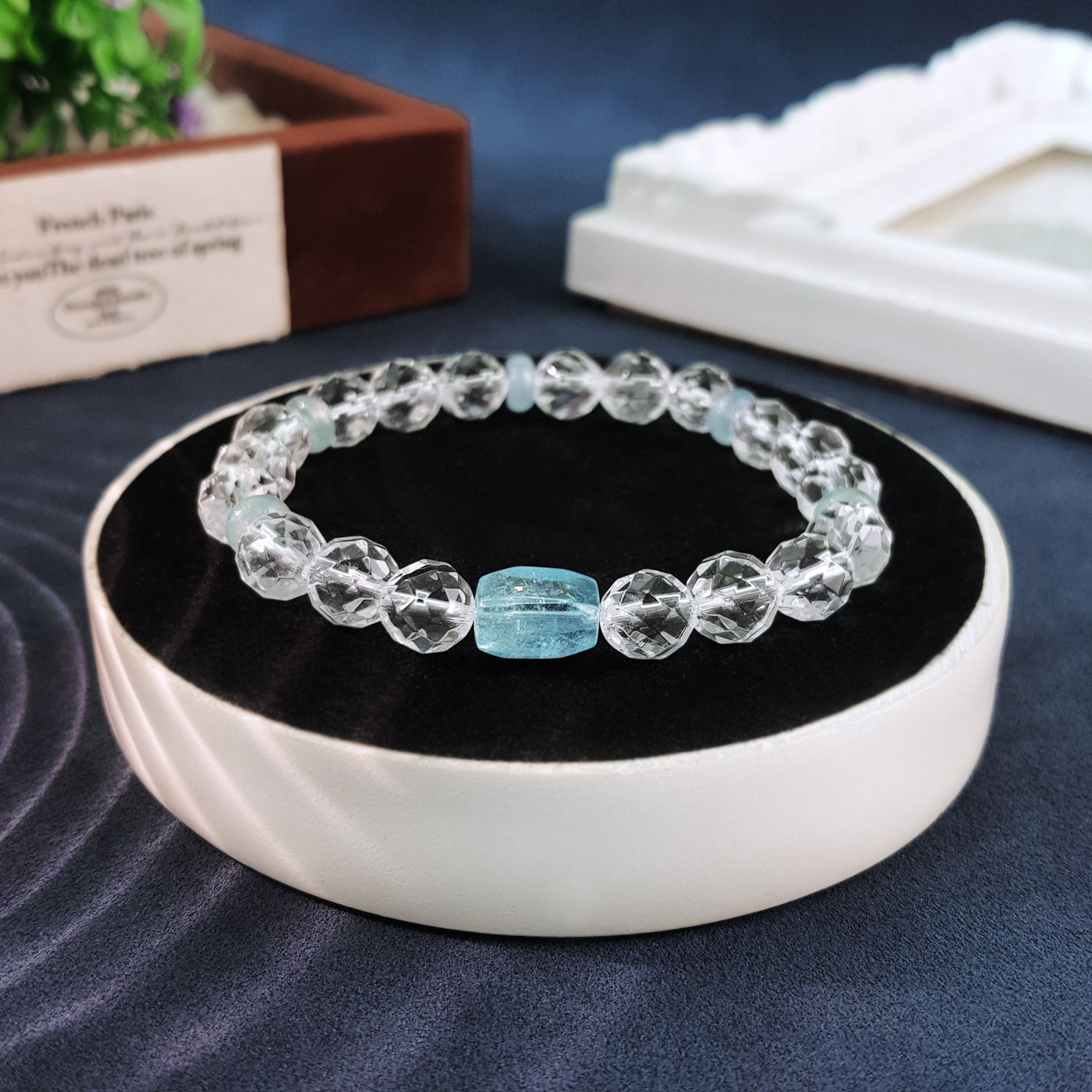 26 Aug - Clear Quartz With Blue Topaz Design Bracelet