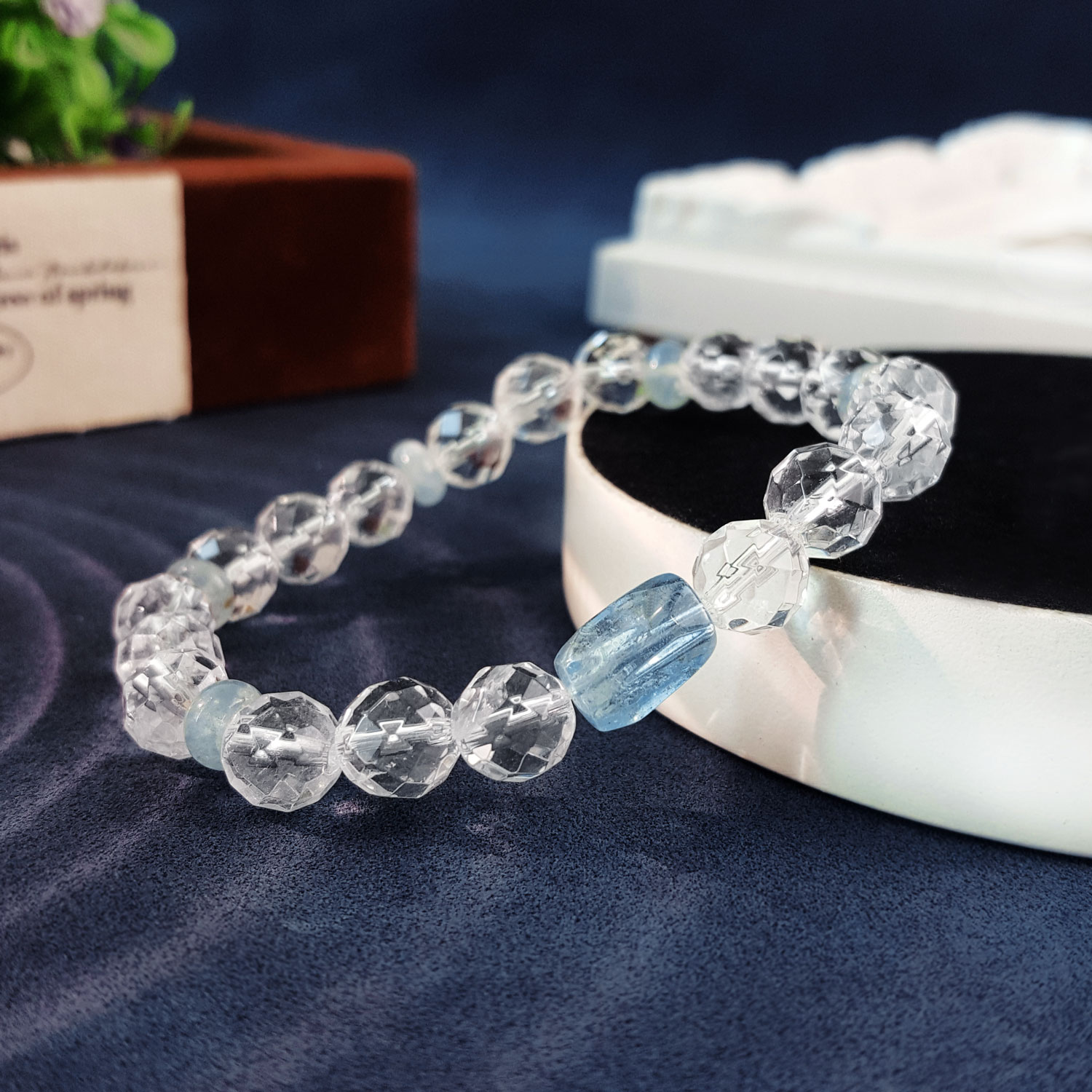 26 Aug - Clear Quartz With Blue Topaz Design Bracelet