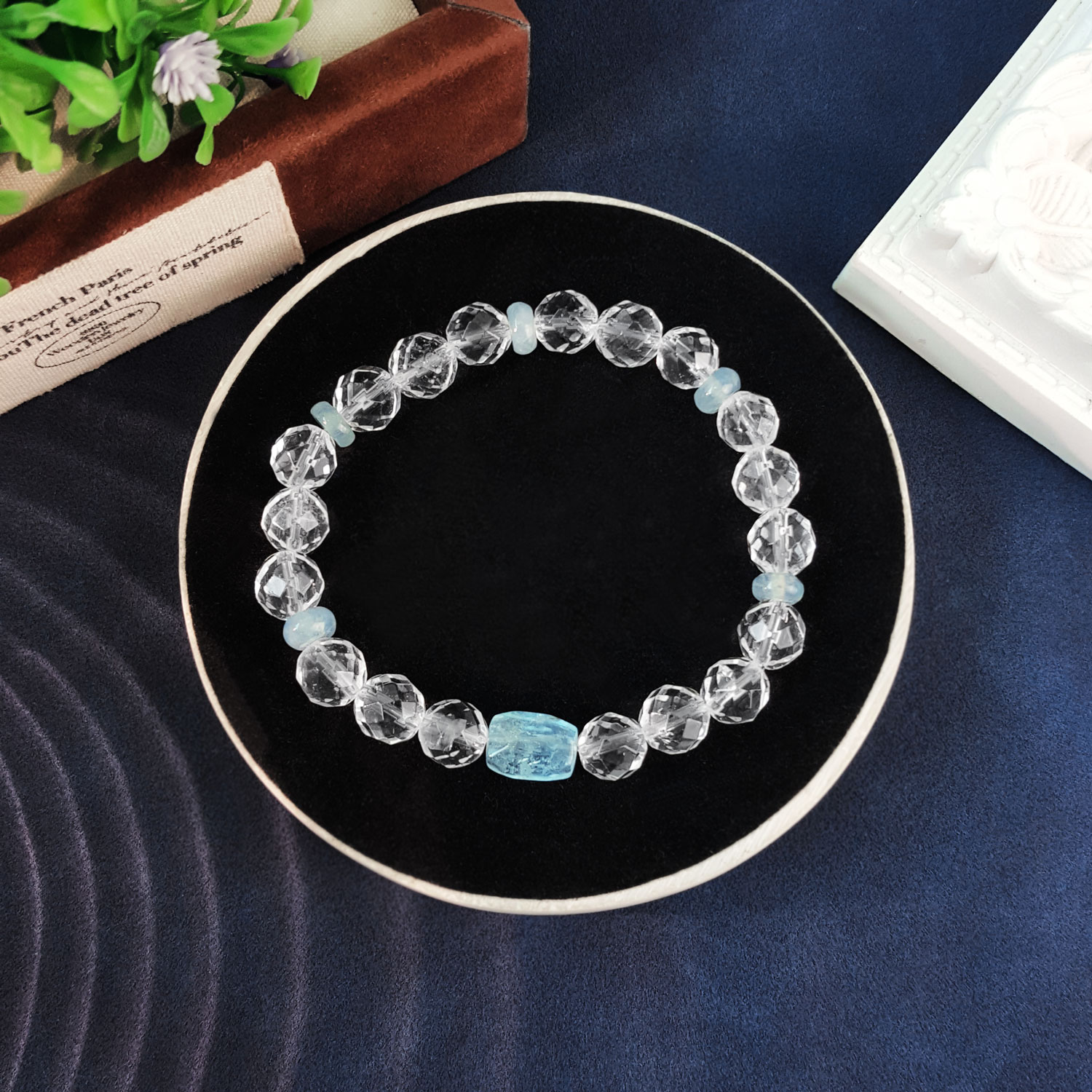 26 Aug - Clear Quartz With Blue Topaz Design Bracelet