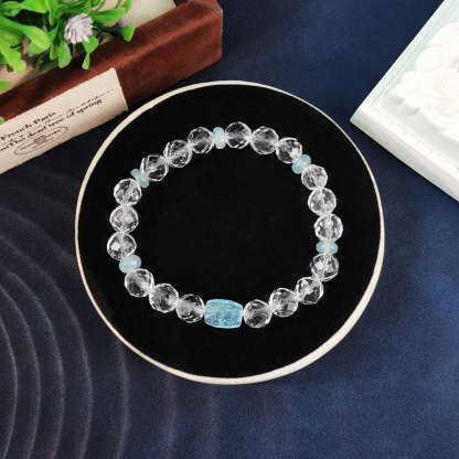 26 Aug - Clear Quartz With Blue Topaz Design Bracelet