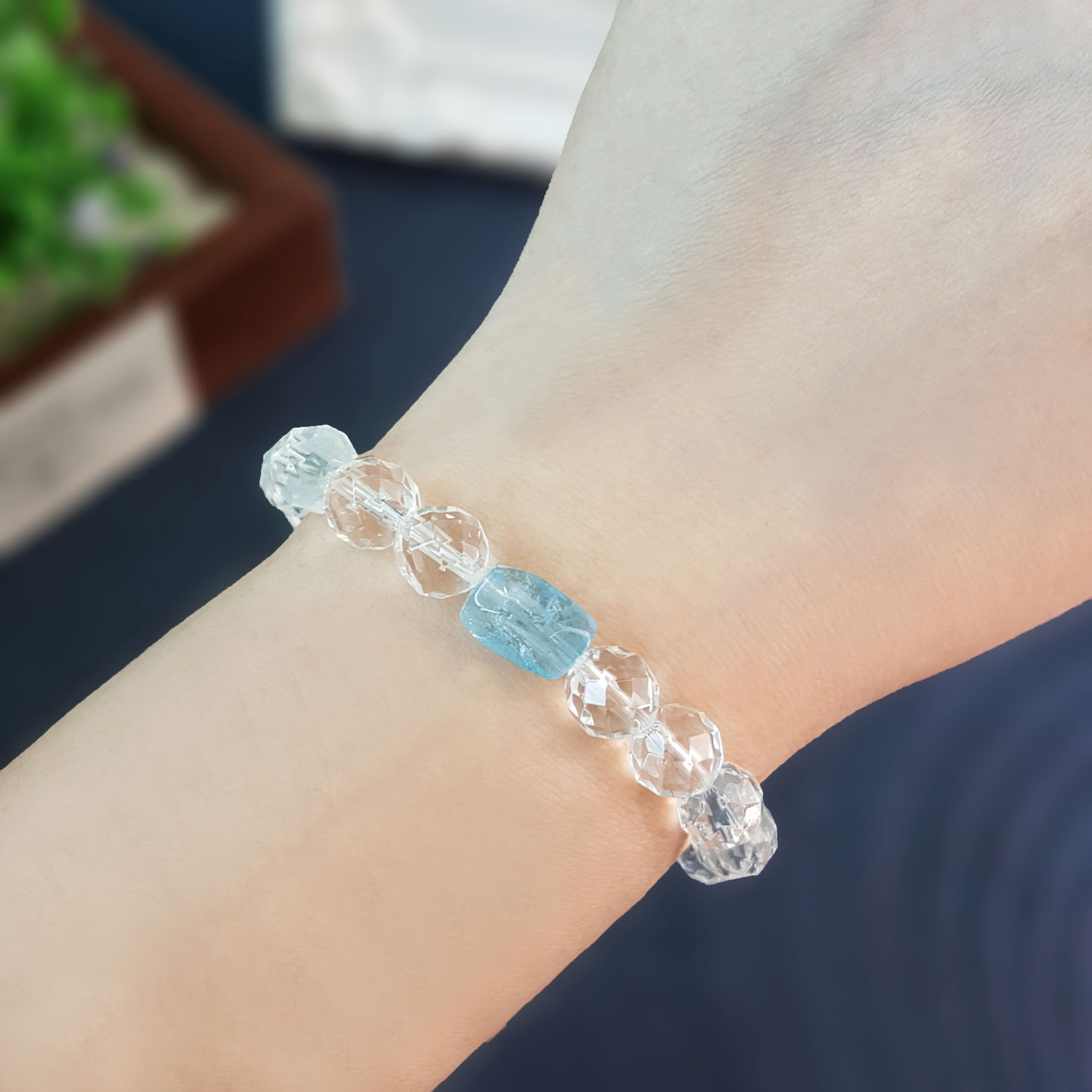 26 Aug - Clear Quartz With Blue Topaz Design Bracelet