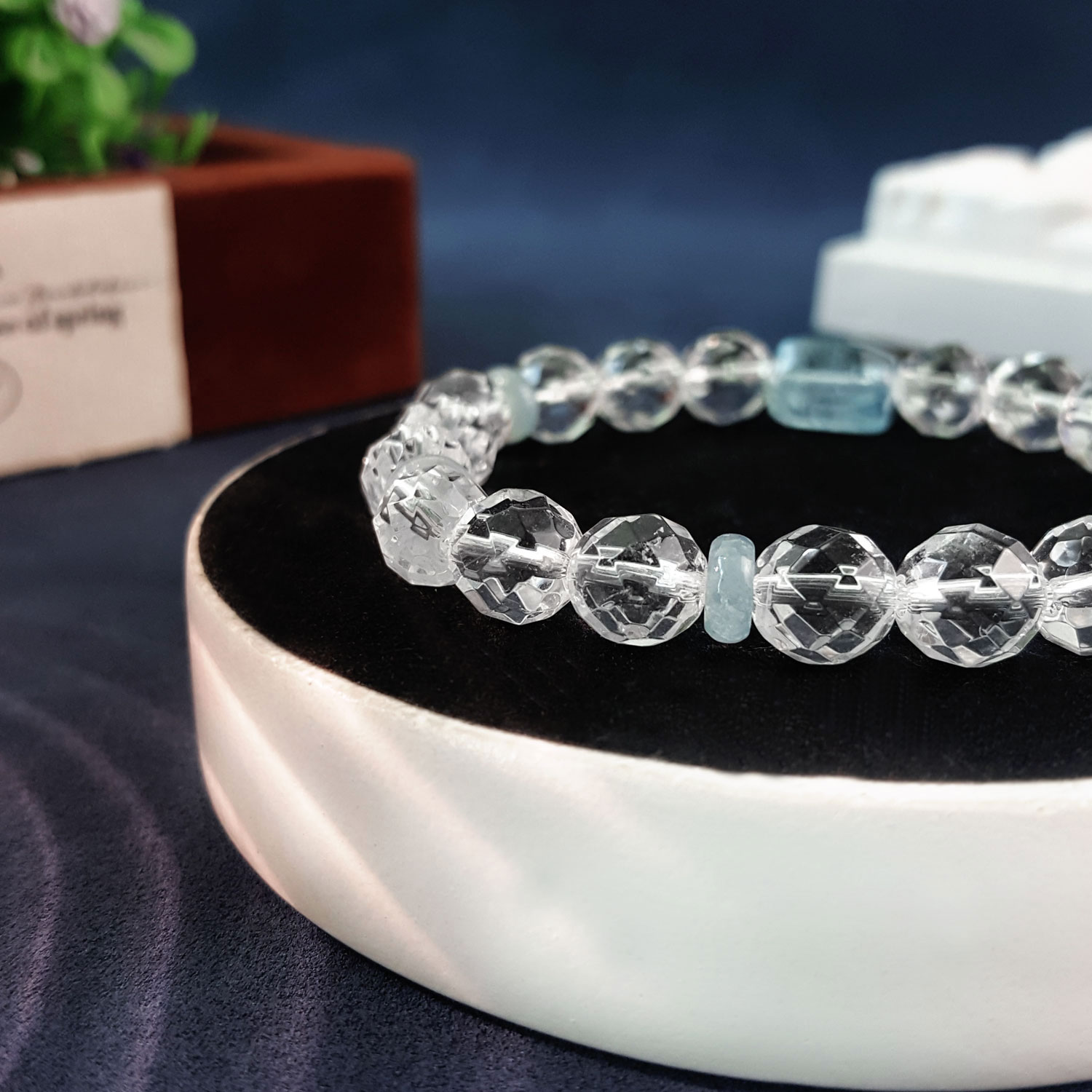 26 Aug - Clear Quartz With Blue Topaz Design Bracelet