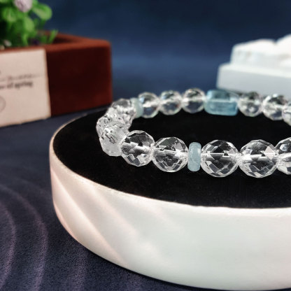 26 Aug - Clear Quartz With Blue Topaz Design Bracelet